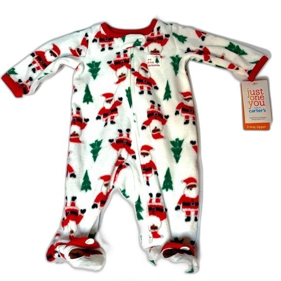 Carters My First Christmas Brown Santa Fleece Baby One-Piece Size NB New! - Picture 1 of 8
